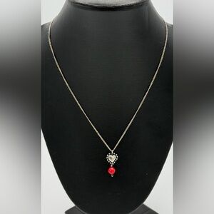 Gabriela Sánchez 925 Sterling Silver Heart Pendant Necklace with Gemstone Red Co